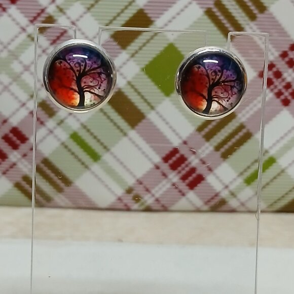 NWOT Fashion Jewelry Silver Tone Tree of Life Stud Earrings #13 - Picture 3 of 10